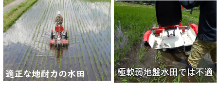 農地基盤条件が異なる水田での機械除草状況