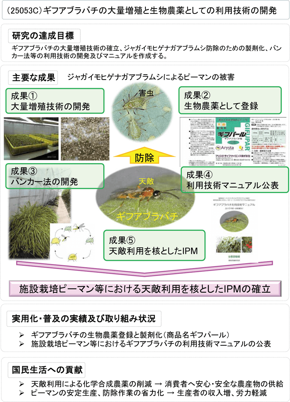 ギフアブラバチの大量増殖と生物農薬としての利用技術の開発 農林水産技術会議