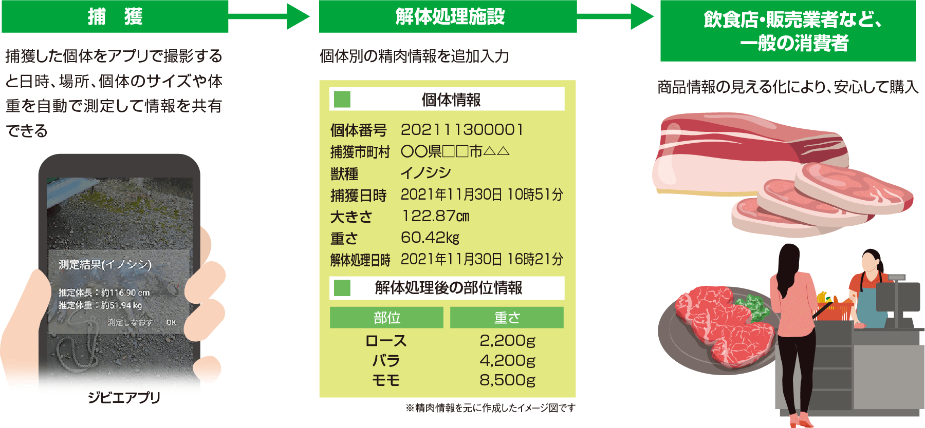 スマートジビエチェーンの流れの概要図