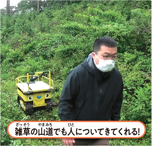 写真:雑草の山道でも人についてきてくれる！